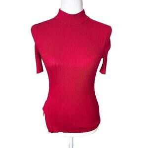 Alexander Wang Ribbed Cotton Mock Neck Top in Red Size Small